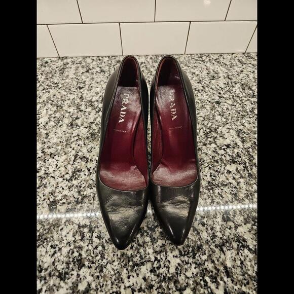 PRADA Pumps Heel Leather Black EU35.5/US5.5 29994c With COA - Picture 1 of 10